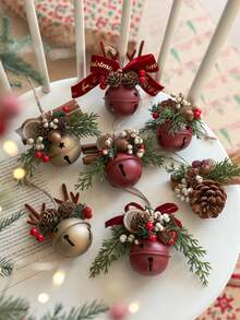 Christmas Tree Ornament Set Star Snowflake Bell Hemp Rope Berry Charm For Xmas Tree Hanging Door Wall Party Decor Winter Holiday Scene Home Accessory Supplies - 8Pcs - View 3