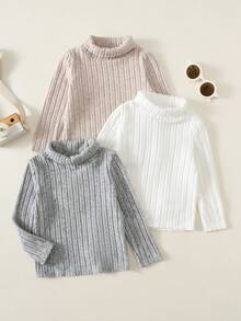 SHEIN Baby Boy Solid Color Knitted Soft Long Sleeve Pullover Three-Piece Autumn Top Set - Versatile And Comfortable Pcs - Multicolor - View 1