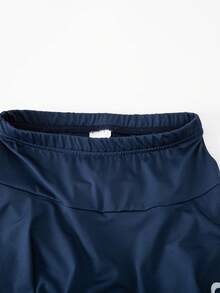 SHEIN 青少年女孩緊身褲，休閒優雅裙褲二合一蝴蝶結圖案，適合春、秋、夏穿著，完美適外出 - 藏蓝色 - 查看 6