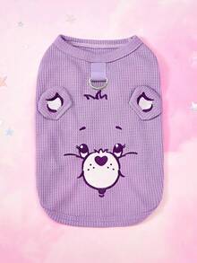 Care Bears X PETSIN 1pc Cute Little Bear Purple Waffle Vest With Three-Dimensional Ears For Cats And Dogs, Spring/Summer Thin Breathable With Drawstring Buckle, Great For Indoor Playtime Or Energetic Outdoor Runs - Purple - View 1