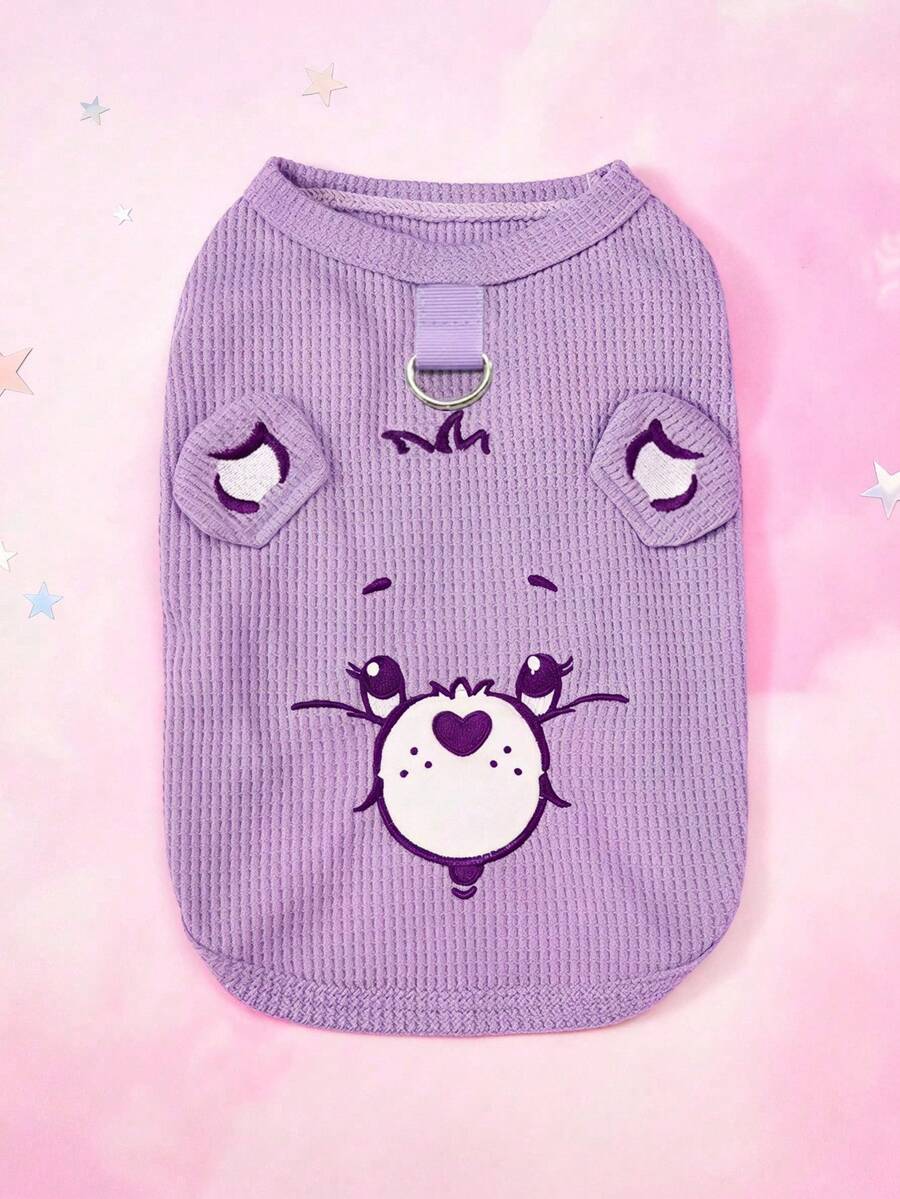 Care Bears X PETSIN 1pc Cute Little Bear Purple Waffle Vest With Three-Dimensional Ears For Cats And Dogs, Spring/Summer Thin Breathable With Drawstring Buckle, Great For Indoor Playtime Or Energetic Outdoor Runs - Purple - View 1