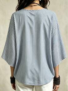 Glimmora Women's V-Neck Striped Pocket Casual Shirt - Multicolor - View 2