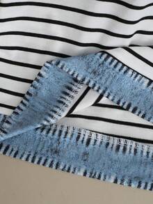 GlowEve Women's 2026 Autumn/Winter Casual Striped Mixed Material Patchwork Long Sleeve T-Shirt - White - View 4
