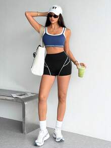 SHEIN Dewbera Women's Colorblock High Waist Casual Daily Outdoor Sports Shorts - Black - View 5