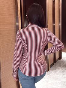 SHEIN 女款素色長袖裹身式襯衫，春秋女式上衣 - 酒紅色 - 查看 2