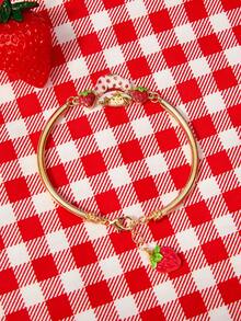 Strawberry Shortcake X SHEIN Nueva pulsera colgante con estampado de patrón de dibujos animados multicolor creativo, diseño de articulación IP, adorable y personalizada, simple y generosa, también se puede usar como accesorio - Dorado - Ver 4
