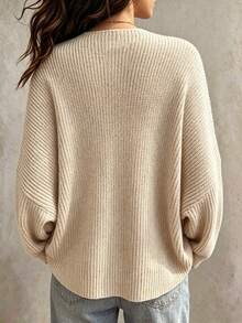 SHEIN Women's Solid Color Long Sleeve Loose Open Front Knit Cardigan - Apricot - View 2