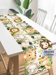 1PC POLYESTER WASHABLE DURABLE VIBRANT JUNGLE ANIMAL PATTERN TABLE RUNNER FOR BIRTHDAY PARTY FAMILY GATHERING HOME DINING ROOM KITCHEN DECOR PARTY SUPPLIES GIFT - Multicolor - View 2