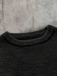 AXEPEAK American Vintage Back Embroidered Collar Pullover Sweater For Men - Black - View 4