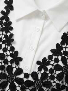 GlowEve Fall Clothes FOR WomenWomen's Lace Patchwork 2 In 1 Blouse - Black and White - View 3