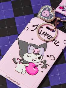HELLO KITTY AND FRIENDS | SHEIN حامل بطاقة متعدد الوظائف مع سلسلة مفاتيح قابلة للفصل وحبل رقبة، بطانية بطاقة مطبوع باللون الوردي الفاتح مع سلسلة مفاتيح مزينة بقلب، قلادة حقيبة - وردي - مشاهدة 2