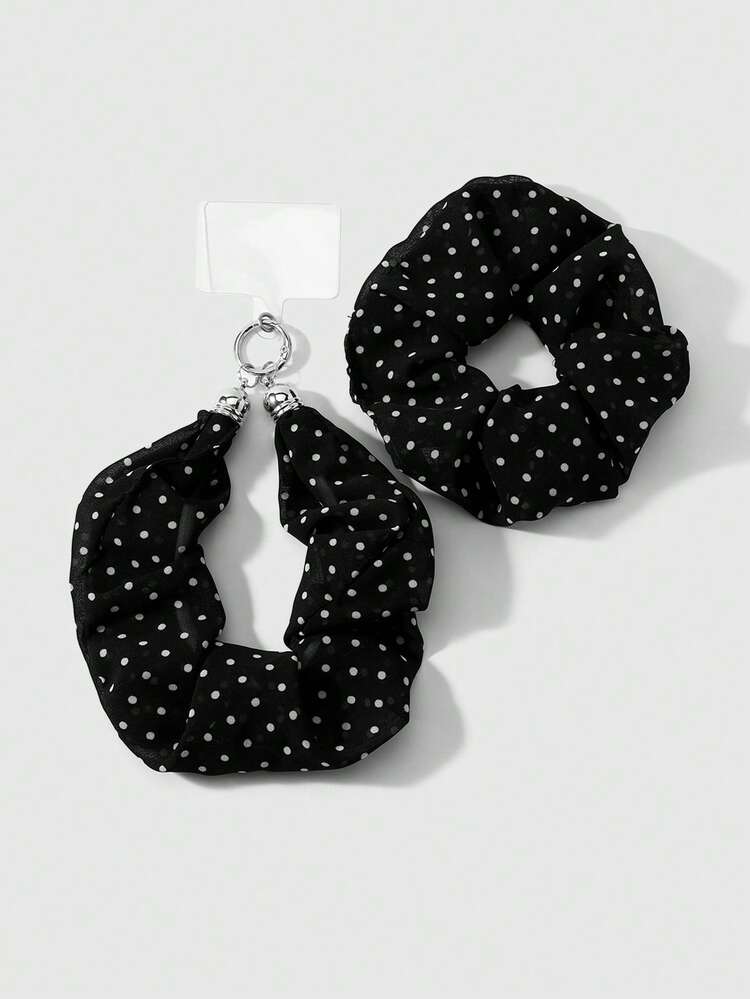 ROMWE Anime 2 Fresh And Casual Retro Multi-Color Chiffon Polka Dot Large Intestine Rings + Wrist Strap DIY Mobile Phone Pendant Hair Band, Combination Set. - Multicolor-68 - View 9