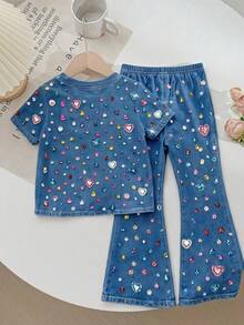 SHEIN 女童夏季親子套裝休閒字母印花兩件套 - 彩色 - 查看 7