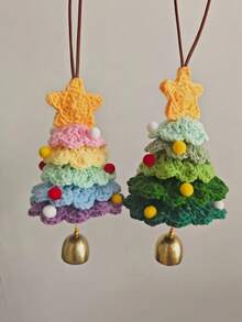 1PC Tree Shaped Small Figurine Plush Finished Christmas Ornament Decoration Car Pendant Material Kit For Home Festival Decor Gift - Multicolor - View 2
