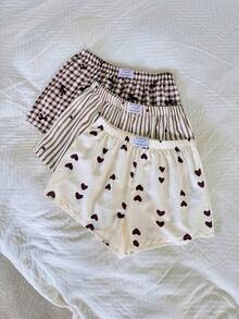 Dream Adore Women's Woven Bubble Crinkle Striped Heart Bow Print Tricolor Combination Bottoms - Multicolor - View 7