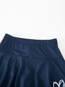 SHEIN 青少年女孩緊身褲，休閒優雅裙褲二合一蝴蝶結圖案，適合春、秋、夏穿著，完美適外出 - 藏蓝色 - 查看 8