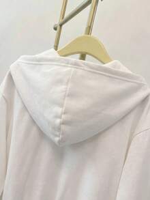SHEIN 青少年女孩編織素色貼袋短版寬鬆休閒連帽外套 - 白色 - 查看 7