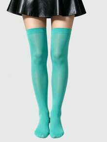 ROMWE Anime 1 Pasang Kaos Kaki Setinggi Lutut Berbahan Beludru Biru Kehijauan Gaya Goth Gelap untuk Halloween - pirus - View 2