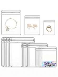 60/100Pcs 3 Sizes Thickened Transparent PVC Jewelry Bags, Plastic Transparent Jewelry Bags, Ring Earring Packaging Storage Bags, Anti-Oxidation Zipper Bags, Gift For Women Wives, Jewelry Storage Bags - White - View 1