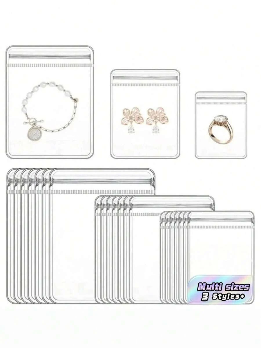 60/100Pcs 3 Sizes Thickened Transparent PVC Jewelry Bags, Plastic Transparent Jewelry Bags, Ring Earring Packaging Storage Bags, Anti-Oxidation Zipper Bags, Gift For Women Wives, Jewelry Storage Bags - White - View 1