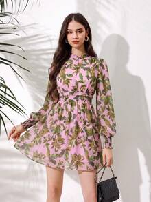 Aveloria Modichic 女款全印花燈籠袖洋裝 度假穿搭女裝 - 粉色 - 查看 3