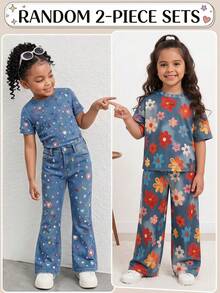 SHEIN 女童夏季親子套裝休閒字母印花兩件套 - 彩色 - 查看 3