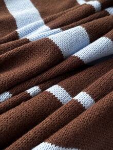 Comfortcana Suéter de punto de talla grande con bloques de color, rayas retro y hombro asimétrico para otoño/invierno - Multicolor - Ver 14