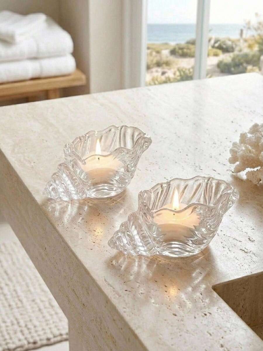 Haus Hana 1pc Light Luxury Style Transparent Glass Seashell Candle Holder Decorative Accessory For Romantic Candlelit Dinner Photography Prop - multicolor - View 1