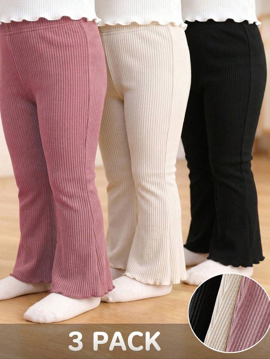 SHEIN Playful Pals 3pcs/Set Baby Girls Solid Color Long Pants, Simple & Fashionable, Suitable For Outings, Spring/Autumn, Comfortable & - Multicolor - View 1