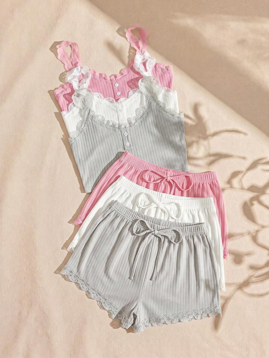 Lullawish 3 件套女士睡衣套装,包括吊带背心和短裤、休闲套装 - 彩色 - 查看 1