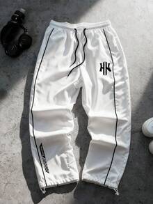 Sport MetroGents 男士條紋撞色抽繩腰運動長褲，適合戶外徒步 - 白色 - 查看 1
