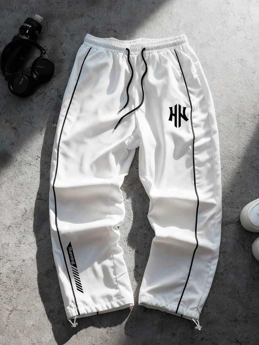 Sport MetroGents 男士條紋撞色抽繩腰運動長褲,適合戶外徒步 - 白色 - 查看 1