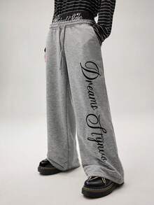 Vaulklash Men's Casual Sports Letter Embroidery Drawstring Waist Sweatpants Elastic Graphic Print Grey Baggy Manfinity - Multicolor - View 5
