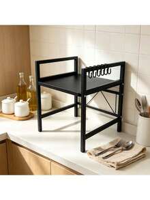 1pc Adjustable Heavy Duty Carbon Steel Kitchen Storage Rack, Expandable Microwave Stand, Multi-Functional Countertop Organizer, Space-Saving Cabinet And Sink Top Shelf, Suitable For Cookware, Small Appliances And Home Storage - Multicolor - View 3