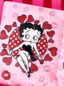 Betty Boop x SHEIN 1個書本造型抱枕，劇情印花，書包形狀，適合沙發、房間、汽車，柔軟抱枕 - 紅色 - 查看 7