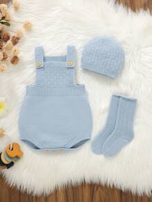SHEIN Vintaside Kids 新生兒秋冬休閒針織連身衣 - 淺藍色 - 查看 7