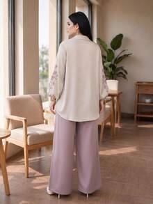 Auveirra Plus Size Women Floral Print Long Sleeve Top And Pants Casual Daily 2-Piece Set - Multicolor - View 2