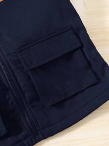 SHEIN 兒童小男孩休閒寬鬆連帽牛仔夾克加厚外套 純黑色 百搭 適合運動、上學 春秋冬三季 - 藏蓝色 - 查看 6