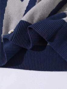 Cardigan Rajut Jacquard Minimalis Lengan Panjang untuk Anak Laki-Laki - Biru - View 3