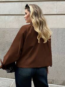 Auralis Plus Size Streetwear Minimalist Button Long Sleeve Lapel Trench Coat Fall - Rust Brown - View 3
