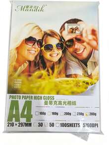 Tonpei A4 50sheets 180g 200g 230g High Glossy Photo Paper Single Side Coated Printing P-Back By Inkjet Printer - White - View 5