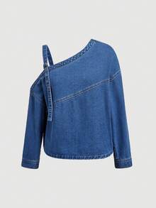 Balvessa Women's Asymmetric Collar Denim Top - Blue - View 6