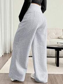 SHEIN Maternity Solid Color Adjustable Waist Casual Versatile Daily Wear Sweatpants - Grey - View 2