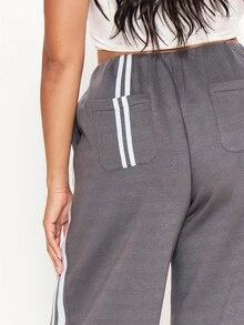 MUSERA Grey Low Waist Graphic Detail Joggers Winter Autumn Everyday Casual Going Out Weekdaze - Multicolor - View 5