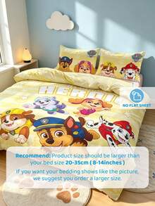 SHEIN | PAW Patrol 3件組可愛卡通印花被套組，磨毛材質，柔軟保暖，多尺寸可選，適用單人床/雙人床/加大雙人床/特大雙人床 - 黃色 - 查看 9