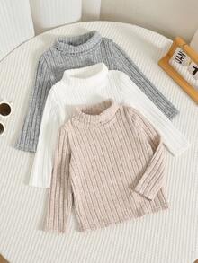 SHEIN Baby Boy Solid Color Knitted Soft Long Sleeve Pullover Three-Piece Autumn Top Set - Versatile And Comfortable Pcs - Multicolor - View 4