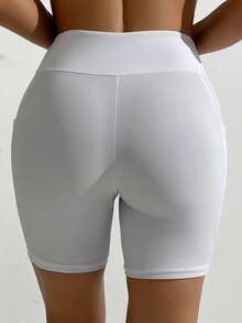 SHEIN Swim Women's Solid Color Wide Waistband Swim Bottom With Side Pockets, Individual Piece Summer - White - View 2