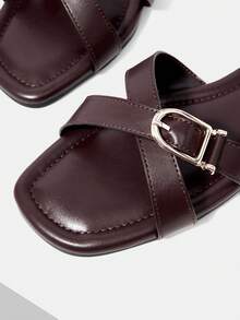 MOTF WOMEN'S SHOES COFFEE BROWN BUCKLE EMBELLISHED CROSS-BAND FLAT SLIPPERS - DAILY/BEACH CASUAL COMFORT SUMMER SANDALS - Coffee Brown - View 4