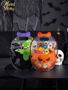 Muroi Mono 1Pc/10Pcs Self-Sealing Halloween Cauldron Treat Bag, Translucent Plastic With Cartoon Witch Pot And Jack-O-Lantern Artwork, Integrated Handle And Airtight Zipper For Biscuit Candy Storage, Packaging Pouch For Halloween Event Gift Distribution - Multicolor - View 13