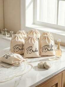 10pcs Beige Drawstring Gift Bags For Spanish Wedding Parties - Ideal For Hangover Recovery Supplies & Post-Party Kit Packaging, Reusable & Durable - Beige - View 9